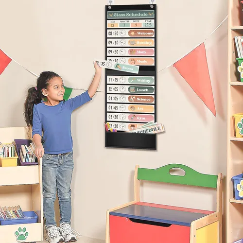 Vista 2 de Set de Tablas de Bolsillo de Horario Diario con Tema Boho, Decora Tu Aula o Hogar para Pre-Kinder a Sexto Grado, Negro