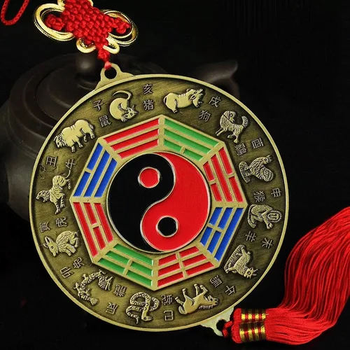 Vista 6 de Espejo chino de Feng Shui, espejo Bagua, espejo del zodiaco chino Bagua, espejo Feng Shui, espejo plano, colgante de decoración del hogar