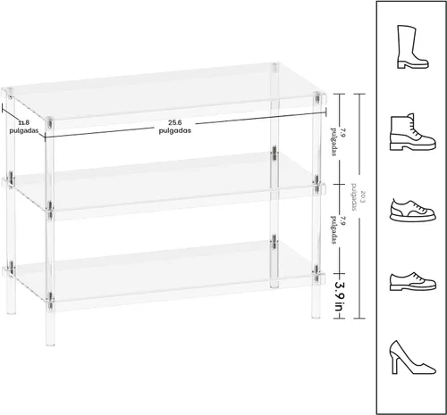 Vista 3 de Aquiver Zapatero acrílico de 3 niveles – Moderno estante de almacenamiento de zapatos independiente para entrada, armario, 25.6 pulgadas de largo x