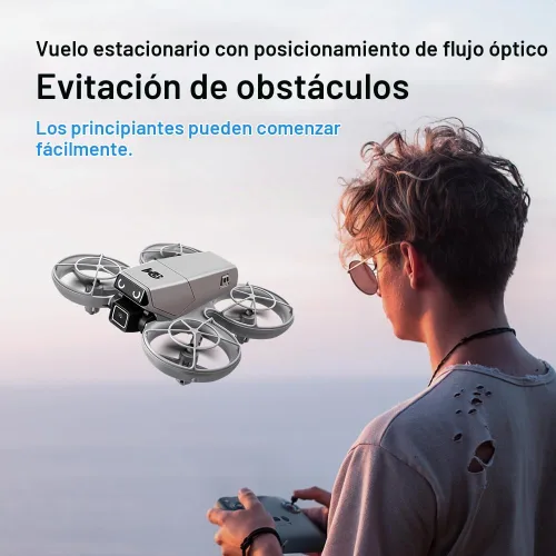 Vista 6 de Mini dron RC con cámaras, protector de hélice, FPV y altitud para niños de Gris-blanco