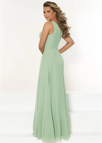Vista 3 de Vestidos de dama de honor de un hombro para boda, vestido largo de gasa formal con abertura
