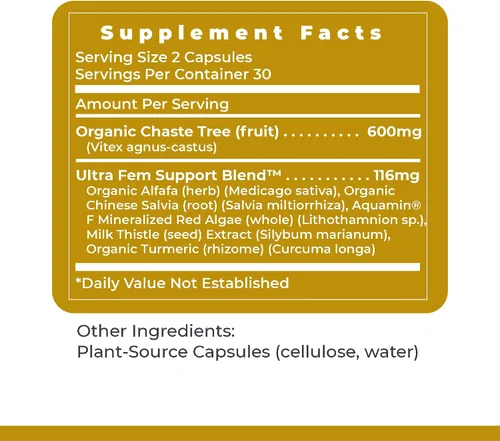 Vista 6 de Premier Research Labs Fem Balance-FX - Apoya los ciclos menstruales y la regularidad - con fruta de árbol casto, alfalfa, salvia china y cúrcuma