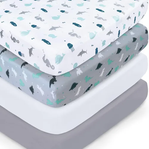 Vista 16 de Sábanas para moisés, paquete de 4 para bebés, sábanas para moisés Aqua + azul marino