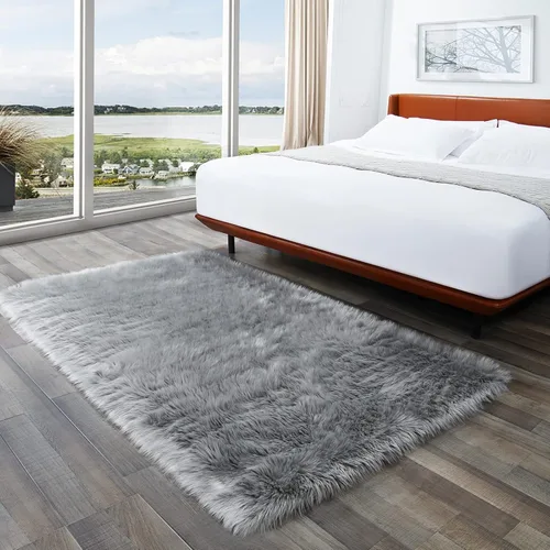 Vista 26 de Ciicool Alfombras de Piel de Oveja Sintética Suaves Alfombra de Piel Sintética Suave Beige Alfombra Esponjosa Funda para Silla y Sofá Alfombra