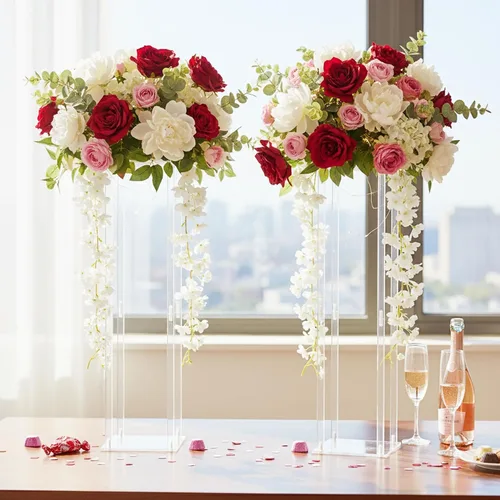 Vista 4 de LoveCat 2 jarrones de acrílico transparente de 31.5 pulgadas, soporte de flores de boda, centro de mesa, arreglo de sitio de boda, mesa de fiesta