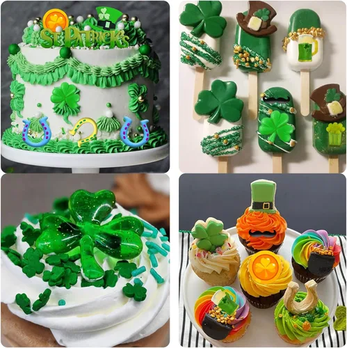 Vista 6 de Moldes de fondant del día de San Patricio, moldes de silicona para sombrero irlandés de trébol, herradura para barba, chocolate para hornear