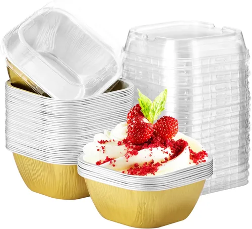 Vista 10 de EUSOAR - Tazas para cupcakes con tapas, 8 onzas, 50 unidades de flan de postres desechables, 3.5 x 2.7 x 1.6 pulgadas con tapas, postres de papel