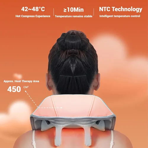 Vista 2 de Therapexa - Masajeador de cuello y hombros, masajeador de cuello y hombros con calor, masajeador inalámbrico de cuello Shiatsu para aliviar el dolor