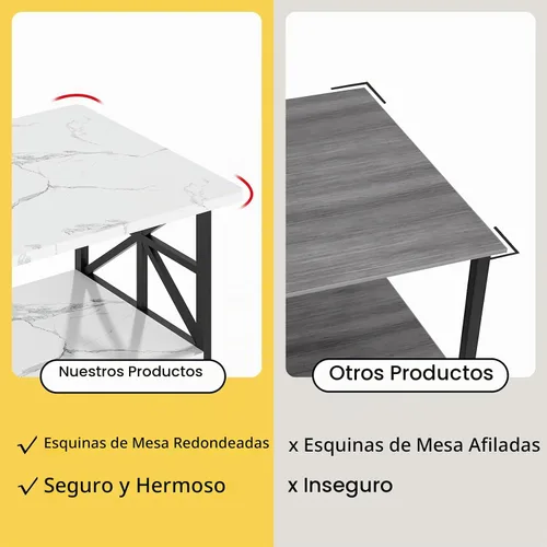 Vista 6 de AWQM Mesa de Centro de Mármol Sintético para Sala de Estar con Esquinas Redondas, Mesa de Sala de Estar de 2 Niveles con Estante de Almacenamiento