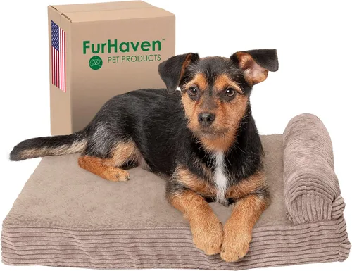 Vista 57 de Furhaven Cama de espuma viscoelástica para perros grandes con refuerzos extraíbles y funda lavable, para perros de hasta 95 libras - Sofá de Gris