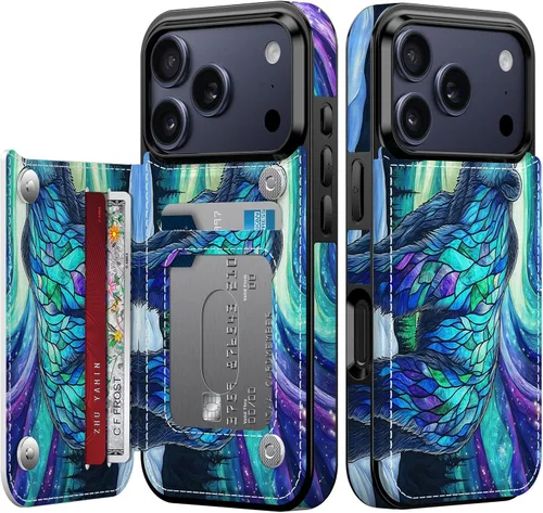 Vista 83 de FUNMIKO Funda tipo cartera para iPhone 13 con tarjetero, bloqueo RFID, protección de grado militar y obras de arte impresas con rayos UV, cierre
