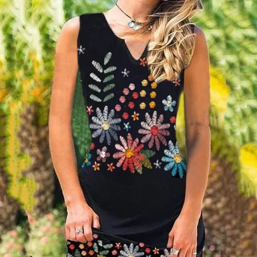 Vista 2 de BEUU Dresses for Women, V Neck Floral Print Midi Dress Slim Fit Cold Shoulder Summer Formal Office Dress for Ladies