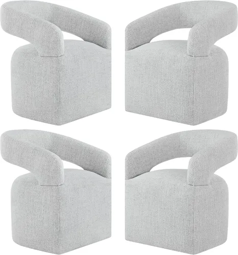 Vista 31 de KISLOT Juego de 1 sillas de comedor tapizadas con ruedas, color beige crema