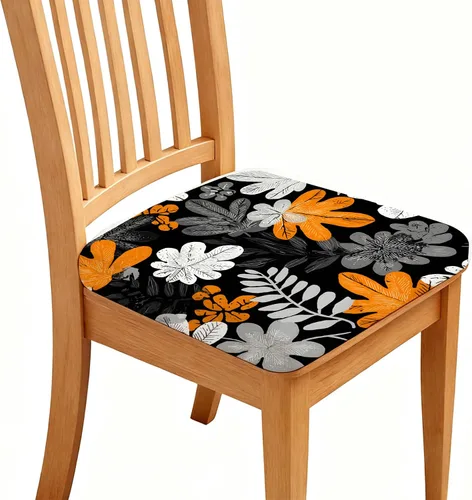 Vista 8 de Fundas de asiento para silla, impermeables, elásticas, estampadas, con lazos elásticos, extraíble, lavable, protector para sillas tapizadas de Negro