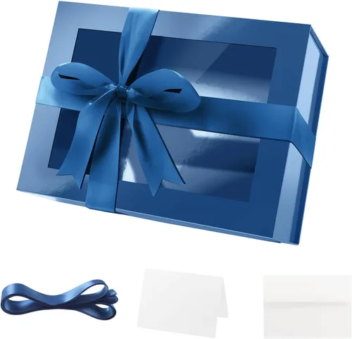 Vista 19 de PACKQUEEN Caja de regalo grande negra con ventana, 13.5 x 9 x 4.1 pulgadas, caja de regalo transparente para regalo, contiene cinta, tarjeta, caja
