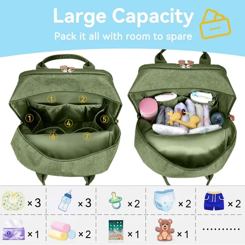Vista 2 de LANDICI Mochila para pañales multifunción con cambiador, correas para cochecito y funda para chupete, mochila de viaje para mamá, papá, niño, niña