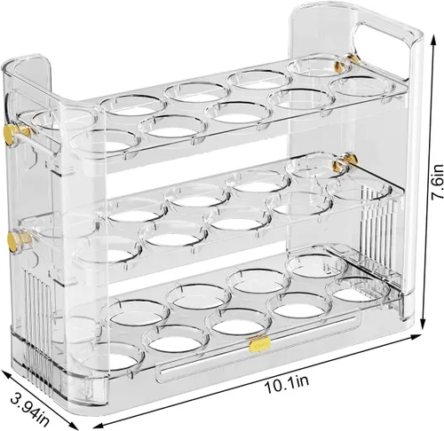 Vista 8 de Soporte reversible para huevos para refrigerador y encimera, bandeja de almacenamiento transparente para 30 huevos
