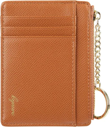 Vista 8 de Tarjetero delgado minimalista para mujer, monedero, monedero, llavero con bolsillo frontal con ventana de identificación