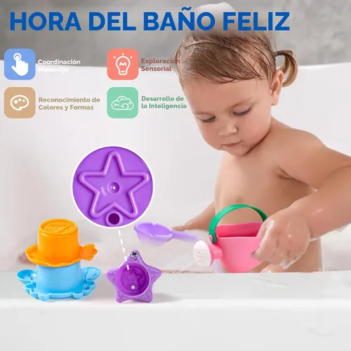 Vista 2 de Fajiabao Juguetes de baño para niños de 1 a 3 años, juego de apilamiento