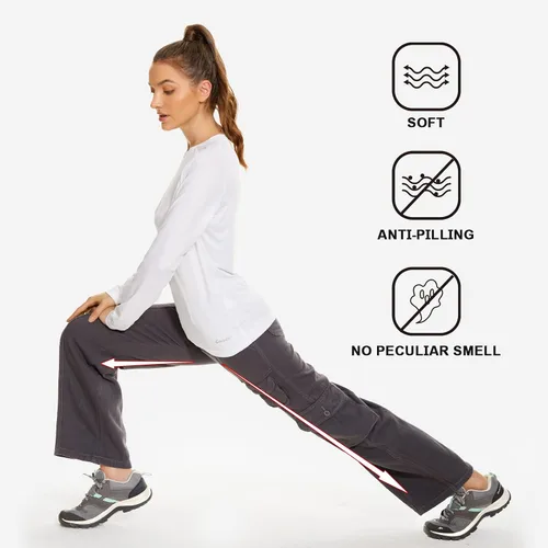 Vista 4 de Pantalones cargo de senderismo para mujer, de algodón, casuales, militares, con 7 bolsillos