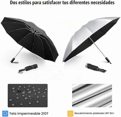 Vista 9 de G4Free Paraguas de viaje portátil inverso grande de 54 pulgadas resistente Negro