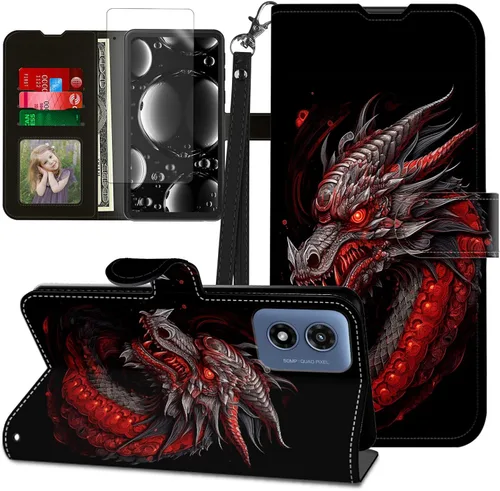 Vista 442 de Funda para Motorola Edge 2022 con protector de pantalla, soporte y tarjetero y correa para la muñeca, funda magnética para Moto Edge 2022 5G UW Lobo