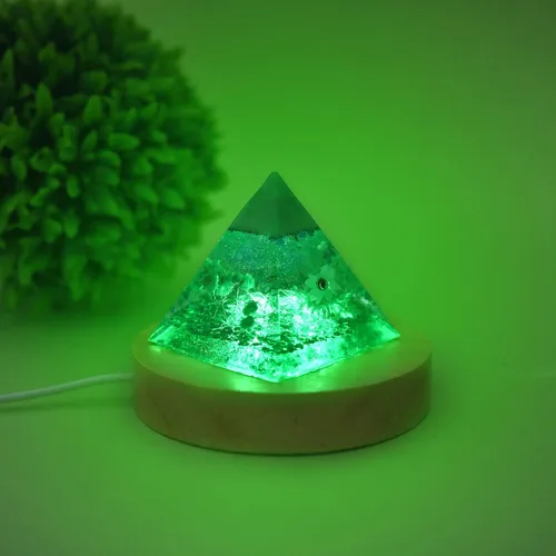 Vista 3 de YAKAMOZ Base de exhibición de luces LED, 2 piezas, soporte de base iluminada de madera para arte de resina de vidrio láser
