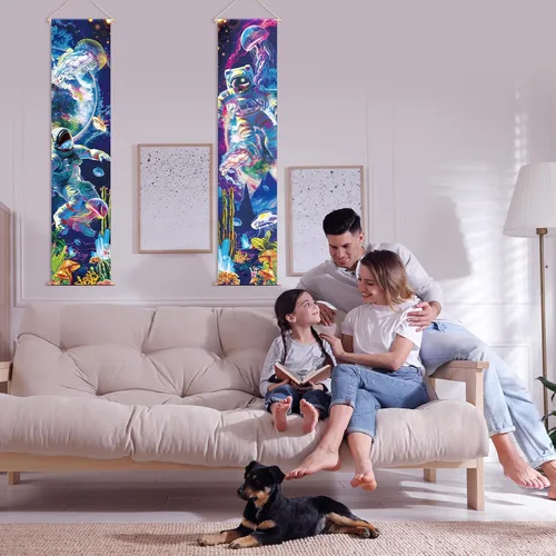 Vista 5 de Tiamon 2 Piezas de Arte de Luz Negra para Pared, Tapiz Trippy de Luz Negra, Póster de Tapiz UV Reactivo, Banner Estético, Fondo de Pared para Colgar