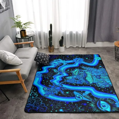 Vista 5 de Alfombra de área ultra suave y acogedora para niñas, niños, adolescentes, alfombra de área de juegos, hongos, flores, ojos, estrellas, plantas
