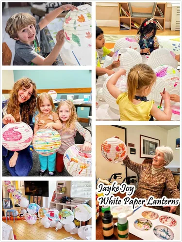 Vista 5 de 15 unidades de linternas de papel blancas colgantes con bolas para decoración de cumpleaños, boda, fiesta de compromiso, baby shower, clase de arte