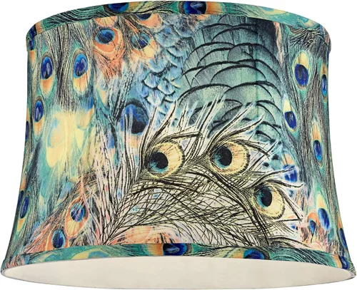 Vista 6 de Pantalla de lámpara de tambor con impresión grande Dyna Peacock premontada Azul/Verde