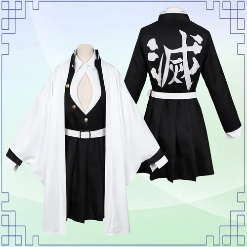 Vista 2 de Demon Slayer Tanjiro Nezuko Cosplay para niños, Shinobu Zenitsu Giyuu Tomioka Kimono Cosplay Disfraz con aretes para mujer