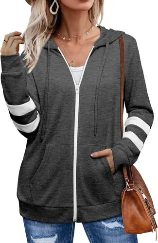 Vista 2 de Bofell Sudaderas con capucha de manga larga con cremallera y bolsillo para mujer