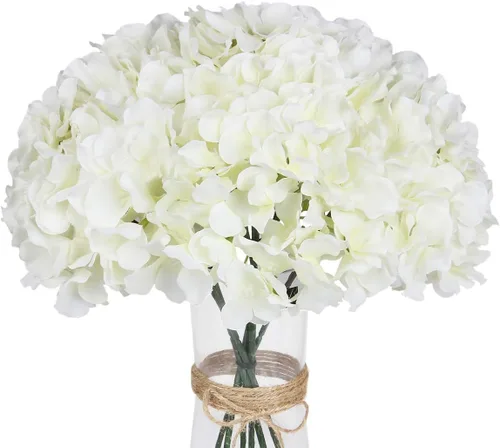Vista 11 de LuLuHouse - Cabezas de hortensias de seda con tallos artificiales a granel de flores para manualidades, centro de mesa de boda, decoración