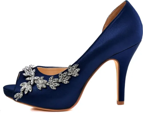 Vista 2 de ElegantPark Zapatos de Boda para Novia de Tacón Alto con Plataforma Zapatos de Novia con Pedrería Tacones para Boda Zapatillas de Mujer de Satén