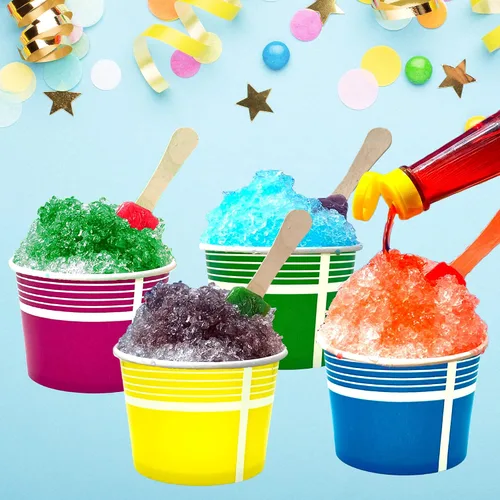 Vista 3 de Concession Essentials Vasos de cono de nieve resistentes de 12 onzas con pajitas de cuchara de neón de 8 pulgadas y cucharas de caramelo, amarillo