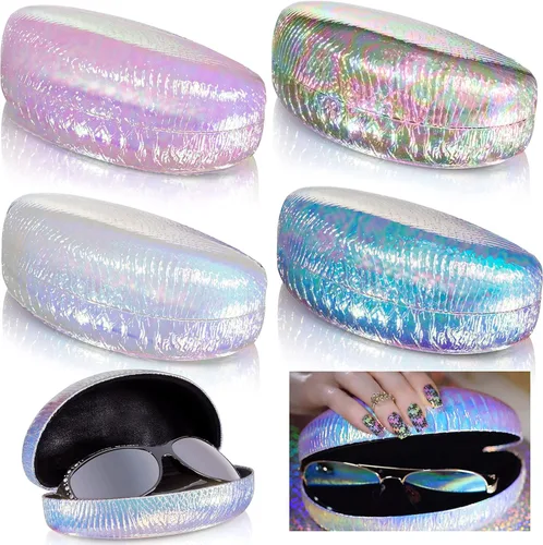 Vista 5 de Estuche rígido para gafas de sol iridiscentes, caja portátil para gafas de sol, carcasa de almeja portátil, variable, 2 unidades, plateado
