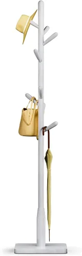 Vista 18 de Perchero de madera maciza, perchero independiente en forma de árbol con 11 ganchos, poste principal de 1.6 pulgadas de diámetro para ropa, soporte