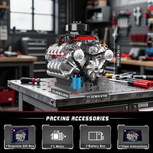 Vista 6 de Mould King Kit de modelo de motor V8 10171, mini kits de motor V8 que funciona, construye tu propio motor de modelo de automóvil con motor, bloques