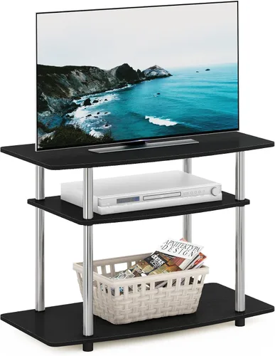 Vista 17 de Furinno Turn-N-Tube - Soporte para televisor de 3 niveles, centro de entretenimiento sin herramientas, consola de TV para televisores de hasta 32
