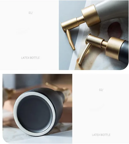 Vista 3 de Dispensador de jabón dispensador de jabón de cocina negro/blanco/gris/caqui y dorado, dispensador de líquido de loción de cerámica, jabonera