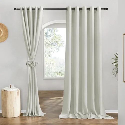 Vista 28 de NICETOWN - Cortinas de lino angora para ventana de cocina sobre el fregadero, con ojales, lino grueso angora, tratamientos cortos para ventanas