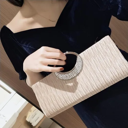 Vista 6 de Elegante bolso de mano para mujer, con diamantes de imitación, plisado, para boda, formal, para fiesta