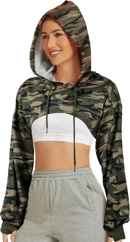 Vista 4 de Kissonic Sudaderas con capucha de manga larga para mujer, atléticas, recortadas, sudaderas casuales