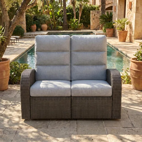 Vista 13 de LayinSun Sillón reclinable giratorio de mimbre de gran tamaño con respaldo ajustable y reposapiés, sillón reclinable para patio Gris