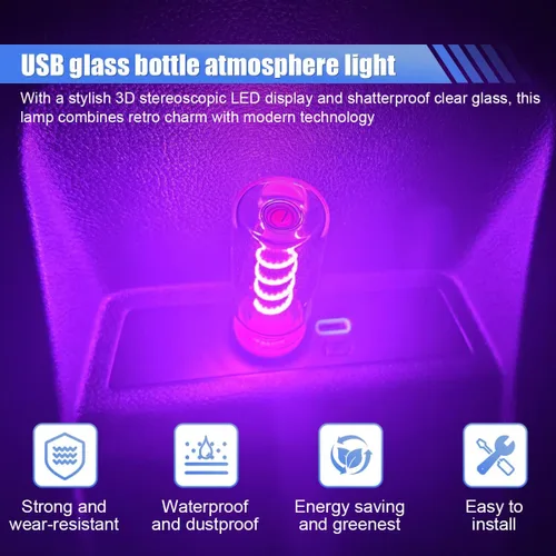 Vista 3 de Luz nocturna USB para automóvil, bombilla LED regulable al tacto, iluminación ambiental interior del vehículo de estilo retro, mini lámparas
