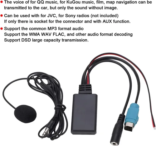 Vista 4 de Aramox Módulo AUX en Bluetooth, adaptador de cable Bluetooth AUX in estéreo de velocidad completa con micrófono extraíble de repuesto para 2009