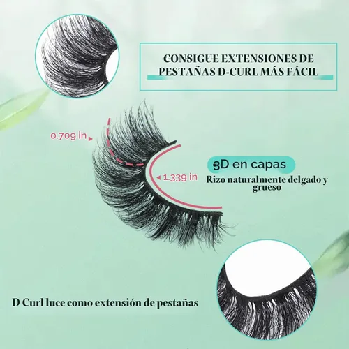 Vista 3 de Pestañas postizas de visón con volumen que parecen extensiones glamorosas y rizadas, paquete de 5 pares