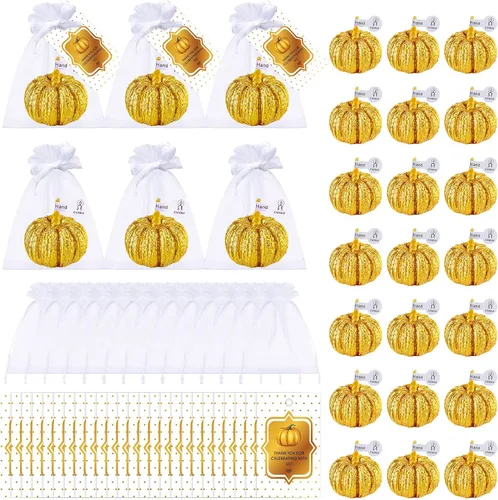 Vista 14 de Treela Juego de 24 velas de calabaza para otoño, baby shower, regalos de fiesta para invitados de calabaza, regalos de agradecimiento a granel