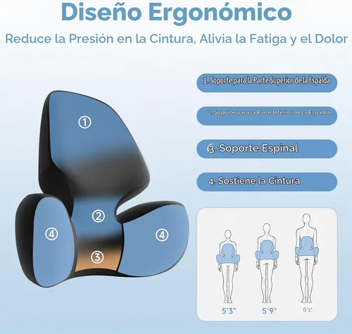 Vista 6 de BEBAS Almohada de apoyo lumbar para coche, cojín de espuma viscoelástica Negro